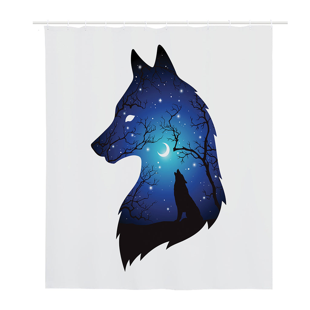 Night Forest Wolf Spirit Print Polyester Shower Curtain