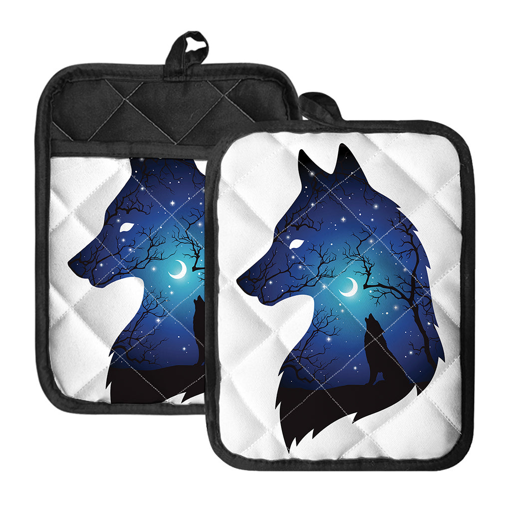 Night Forest Wolf Spirit Print Pot Holders With Pocket