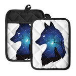 Night Forest Wolf Spirit Print Pot Holders With Pocket