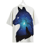 Night Forest Wolf Spirit Print Rayon Hawaiian Shirt