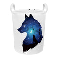 Night Forest Wolf Spirit Print Round Laundry Basket