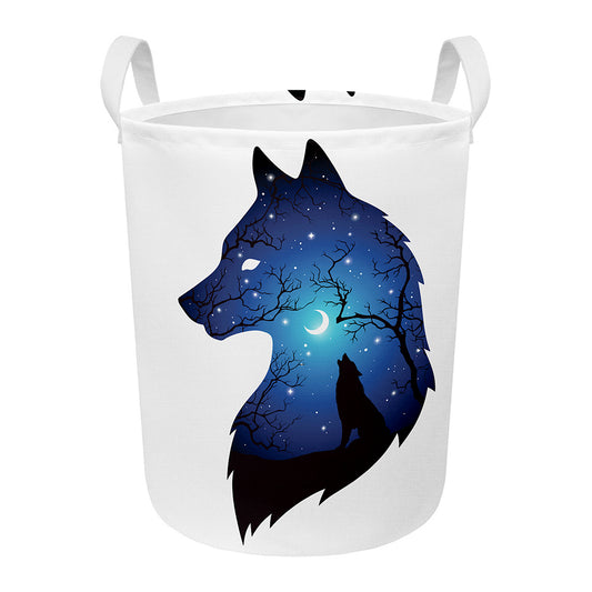 Night Forest Wolf Spirit Print Round Laundry Basket