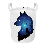 Night Forest Wolf Spirit Print Round Laundry Basket