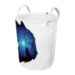 Night Forest Wolf Spirit Print Round Laundry Basket