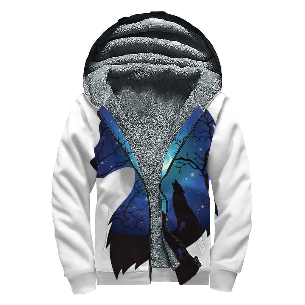 Night Forest Wolf Spirit Print Sherpa Lined Zip Up Hoodie