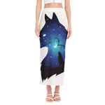 Night Forest Wolf Spirit Print Side Slit Maxi Skirt