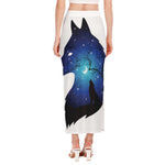 Night Forest Wolf Spirit Print Side Slit Maxi Skirt