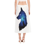 Night Forest Wolf Spirit Print Side Slit Midi Skirt