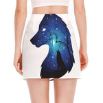 Night Forest Wolf Spirit Print Side Slit Mini Skirt