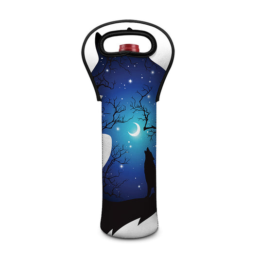 Night Forest Wolf Spirit Print Single Neoprene Wine Tote