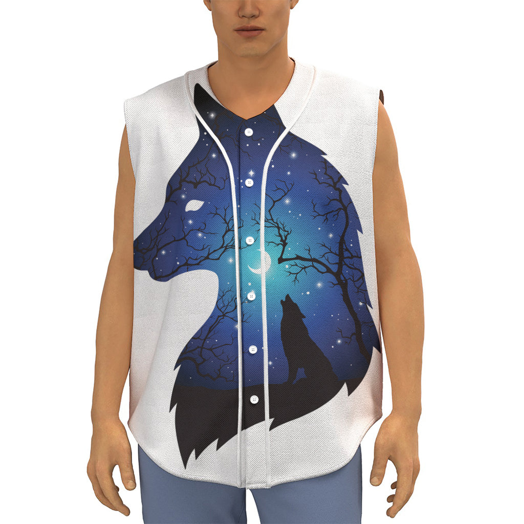 Night Forest Wolf Spirit Print Sleeveless Baseball Jersey