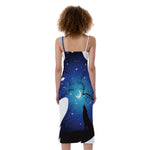 Night Forest Wolf Spirit Print Slim Fit Midi Cami Dress