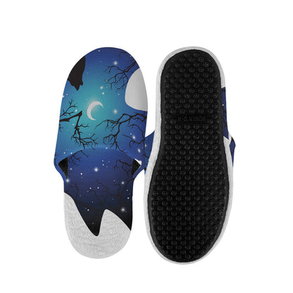 Night Forest Wolf Spirit Print Slippers