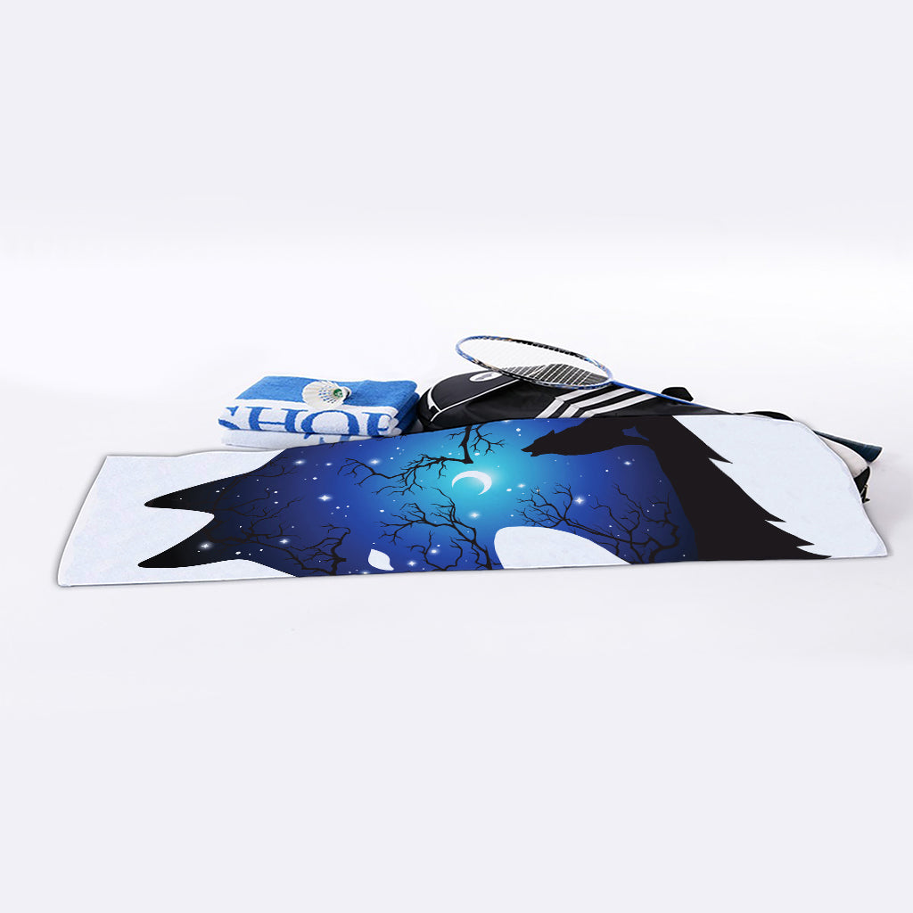 Night Forest Wolf Spirit Print Sports Towel