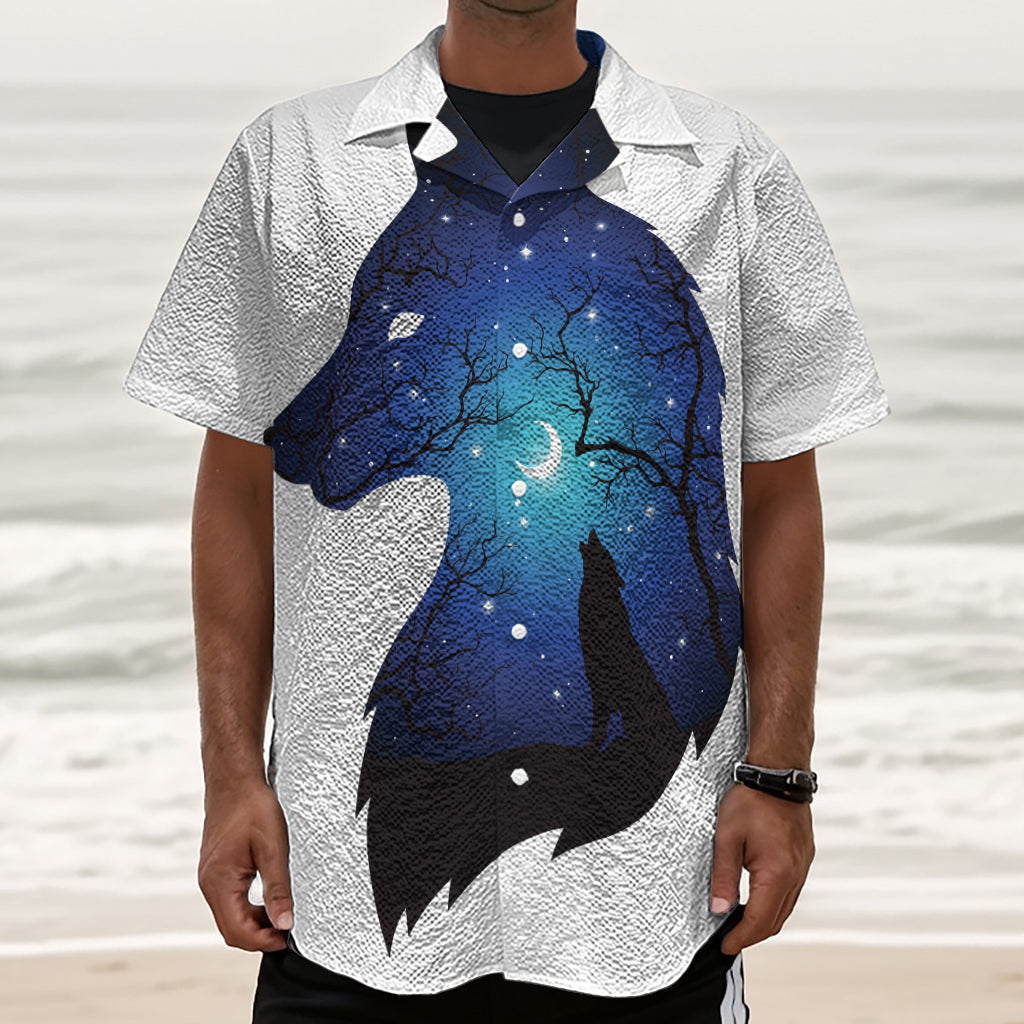Night Forest Wolf Spirit Print Textured Short Sleeve Shirt