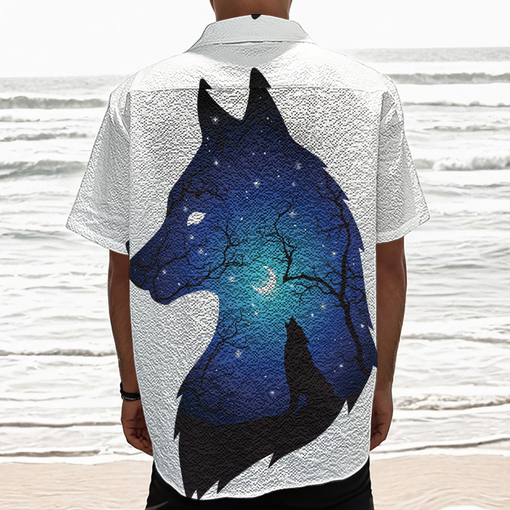 Night Forest Wolf Spirit Print Textured Short Sleeve Shirt