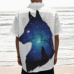 Night Forest Wolf Spirit Print Textured Short Sleeve Shirt