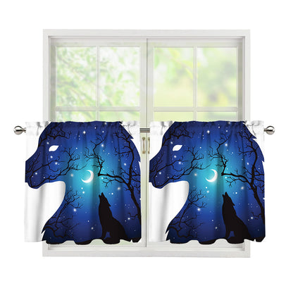 Night Forest Wolf Spirit Print Tier Curtains