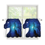 Night Forest Wolf Spirit Print Tier Curtains