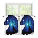 Night Forest Wolf Spirit Print Tier Curtains
