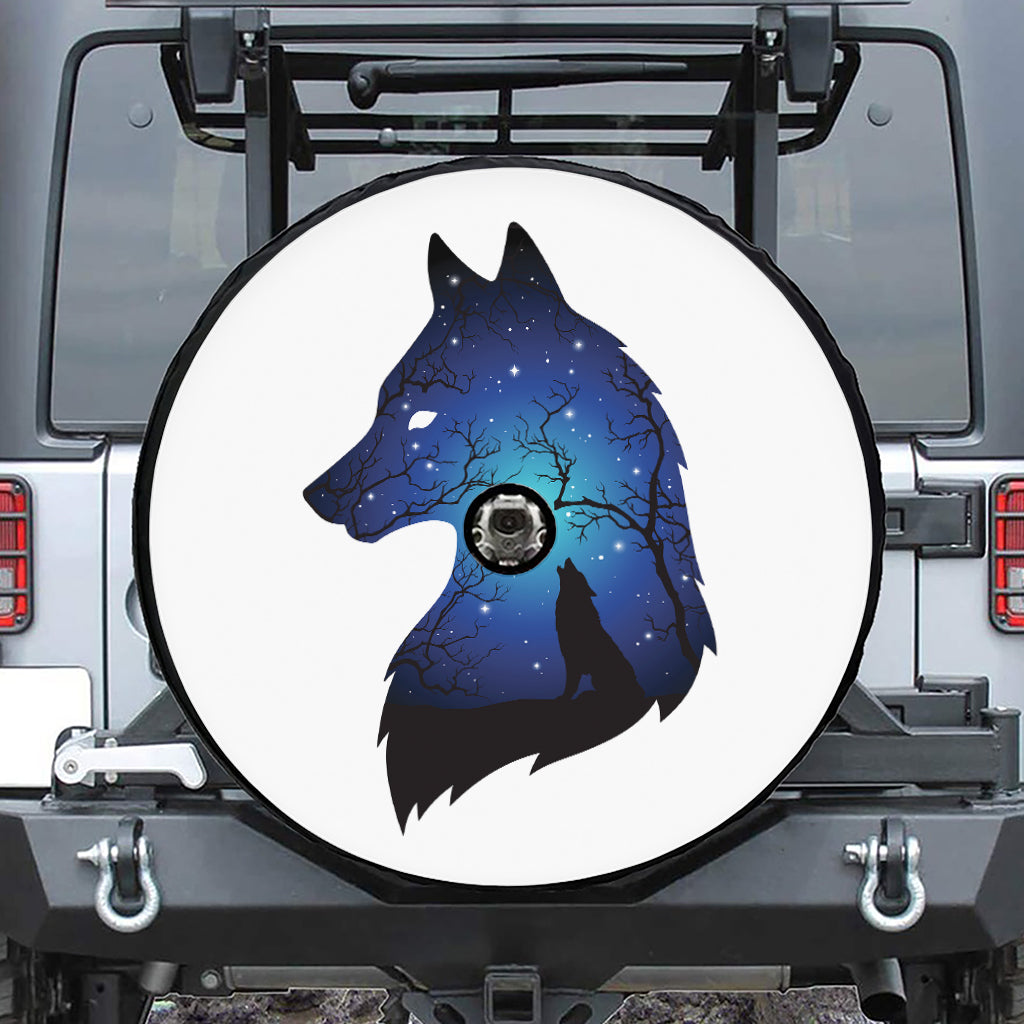 Night Forest Wolf Spirit Print Tire Cover With Camera Hole