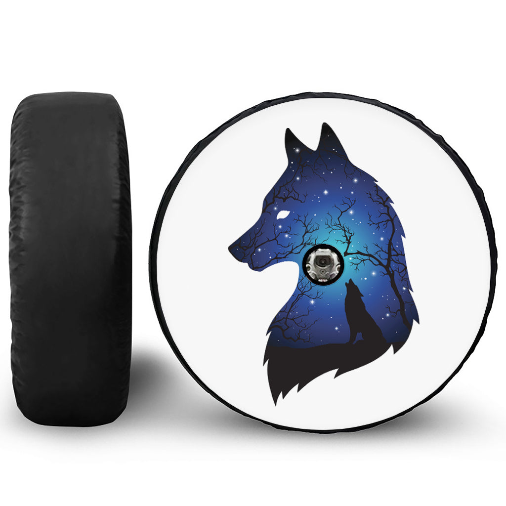 Night Forest Wolf Spirit Print Tire Cover With Camera Hole