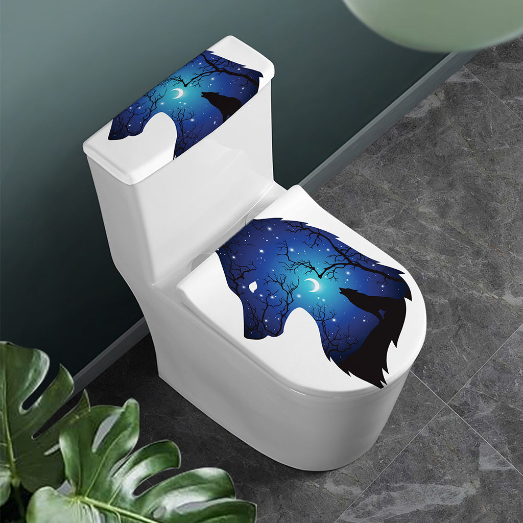 Night Forest Wolf Spirit Print Toilet Lid And Tank Cover Set