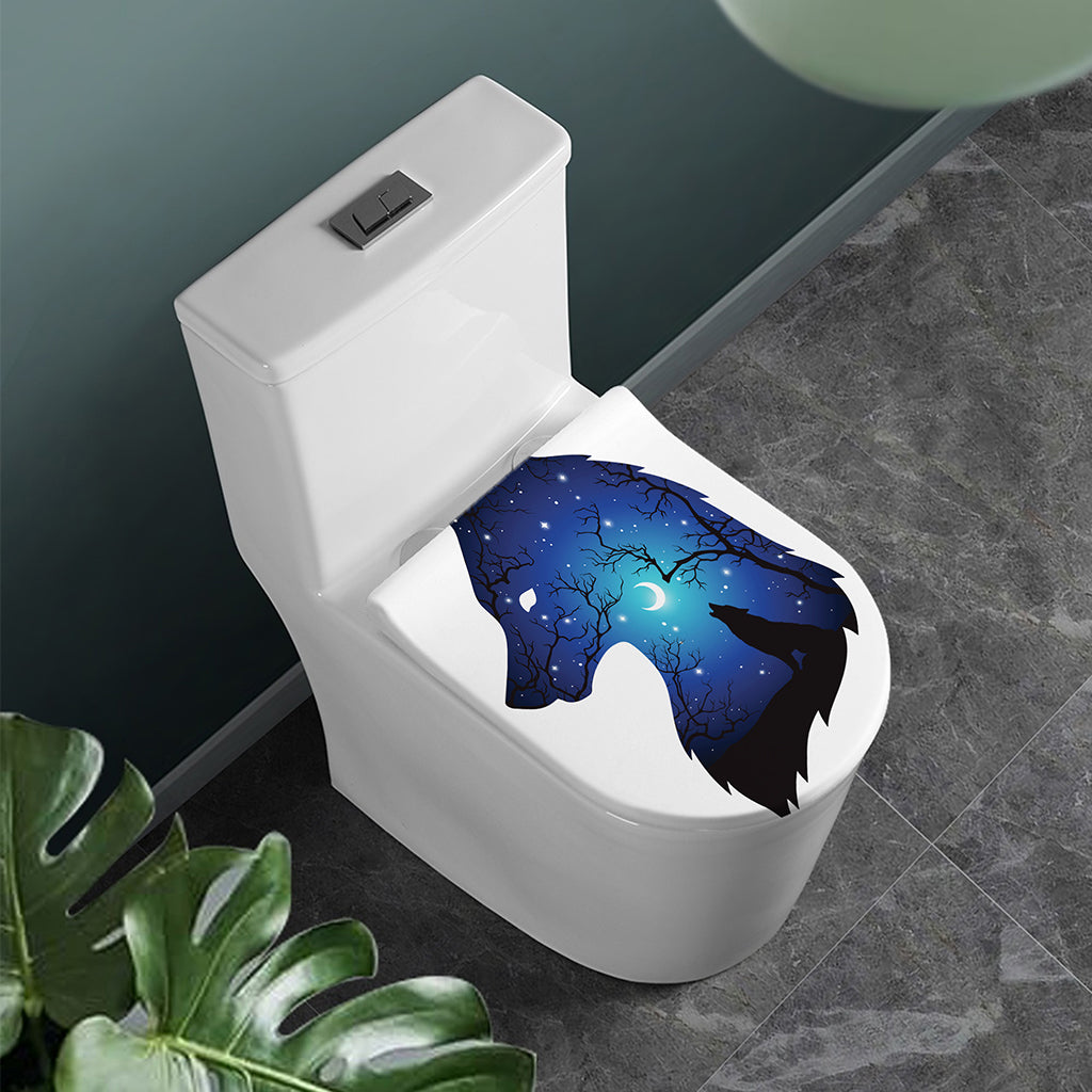 Night Forest Wolf Spirit Print Toilet Lid Cover