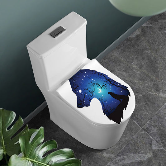 Night Forest Wolf Spirit Print Toilet Lid Cover