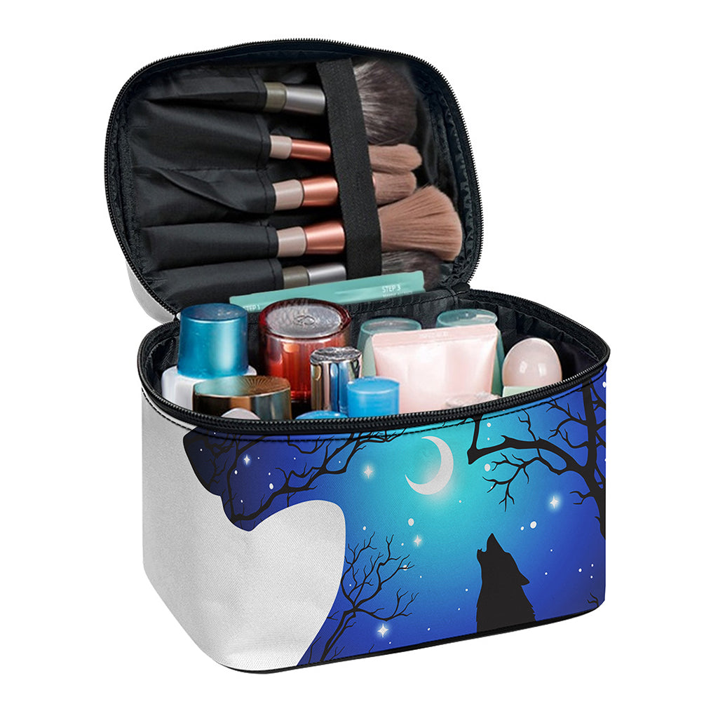 Night Forest Wolf Spirit Print Travel Makeup Bag
