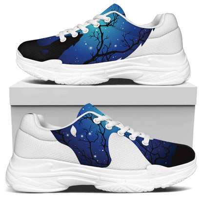 Night Forest Wolf Spirit Print White Chunky Shoes