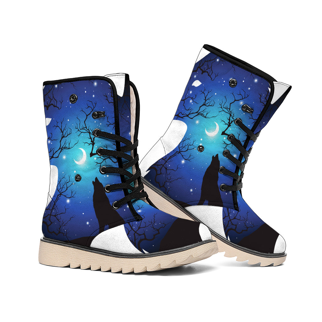 Night Forest Wolf Spirit Print Winter Boots