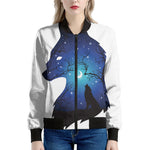 Night Forest Wolf Spirit Print Women's Bomber Jacket