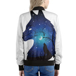 Night Forest Wolf Spirit Print Women's Bomber Jacket
