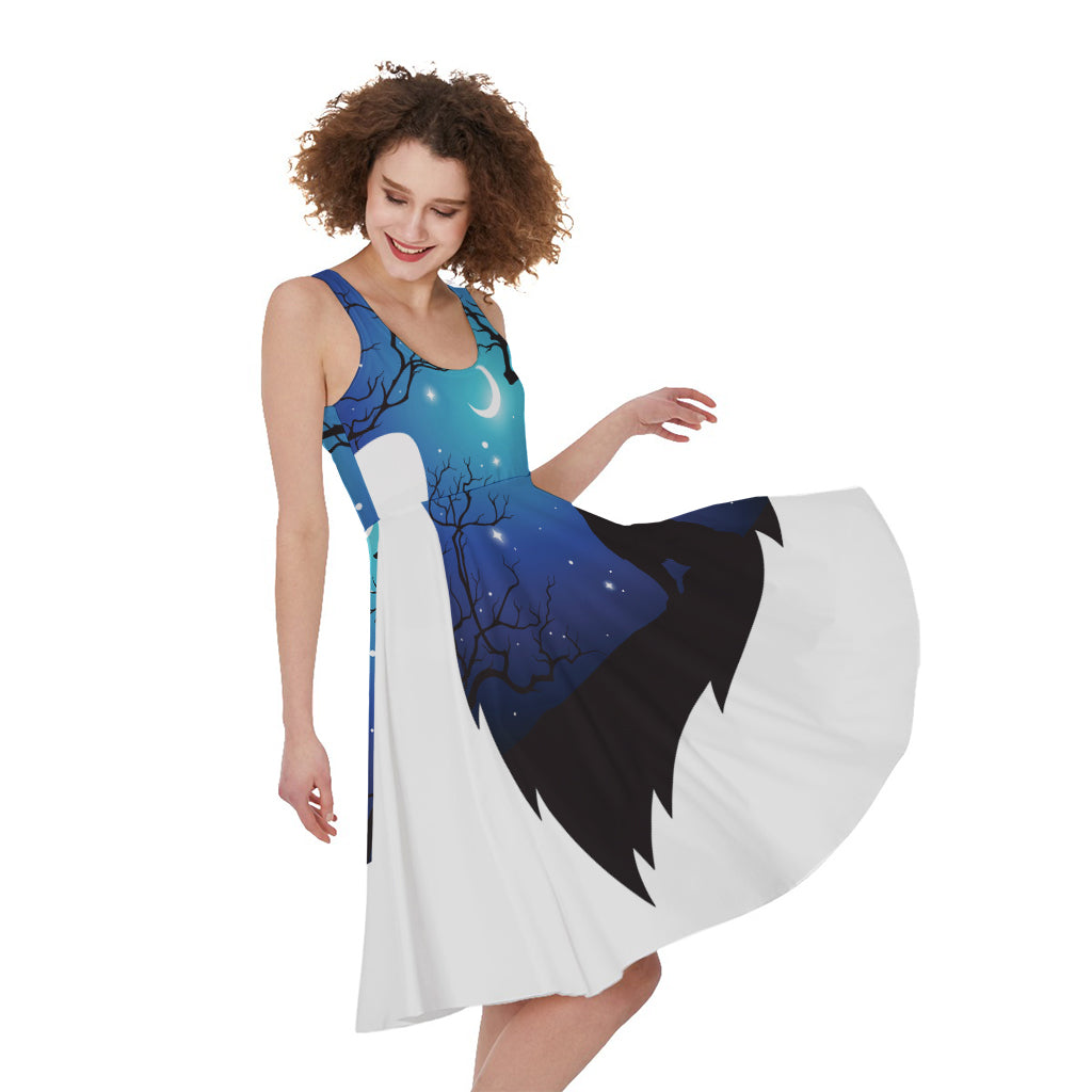 Night Forest Wolf Spirit Print Women's Sleeveless Dress