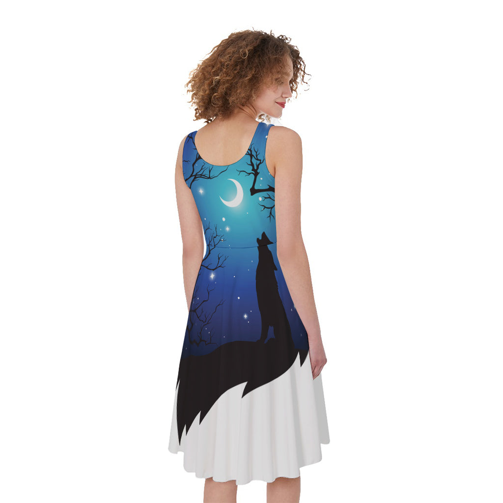 Night Forest Wolf Spirit Print Women's Sleeveless Dress