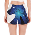 Night Forest Wolf Spirit Print Women's Split Running Shorts