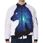 Night Forest Wolf Spirit Print Zip Sleeve Bomber Jacket