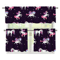 Night Girly Unicorn Pattern Print 3 Piece Kitchen Curtains