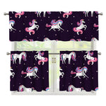 Night Girly Unicorn Pattern Print 3 Piece Kitchen Curtains