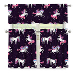 Night Girly Unicorn Pattern Print 3 Piece Kitchen Curtains
