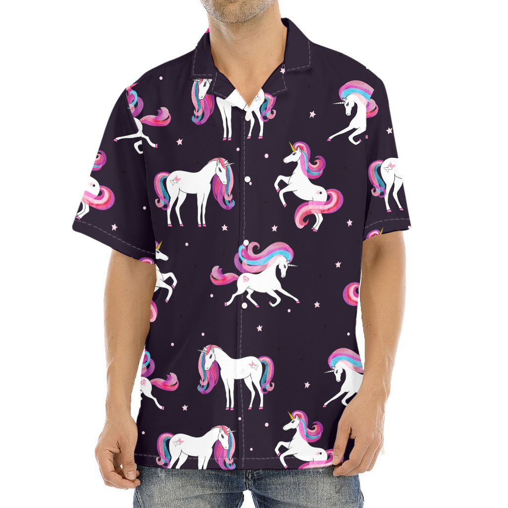 Night Girly Unicorn Pattern Print Aloha Shirt