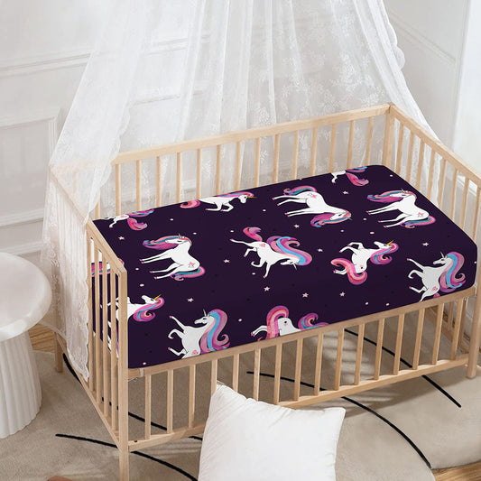 Night Girly Unicorn Pattern Print Baby Crib Sheet