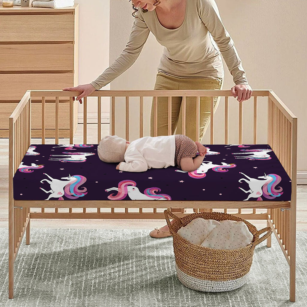 Night Girly Unicorn Pattern Print Baby Crib Sheet