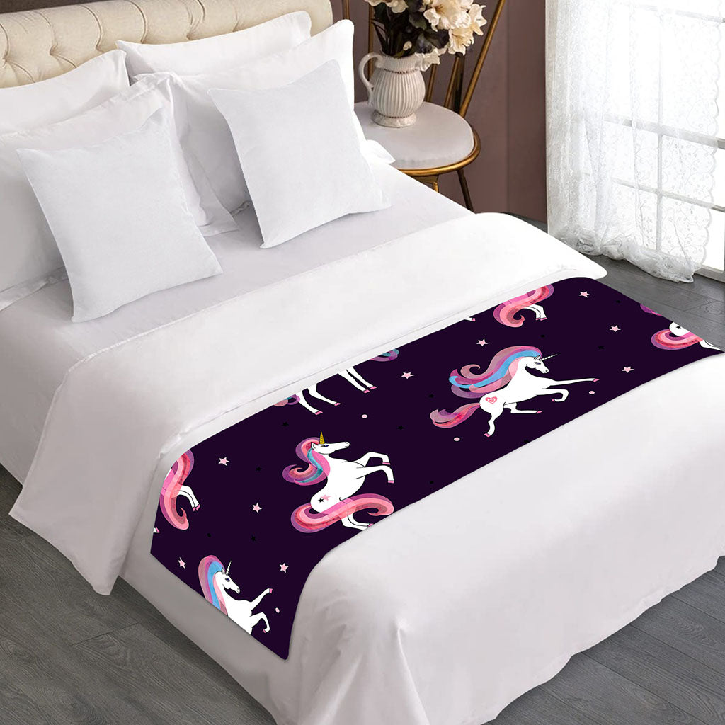 Night Girly Unicorn Pattern Print Bed Runner