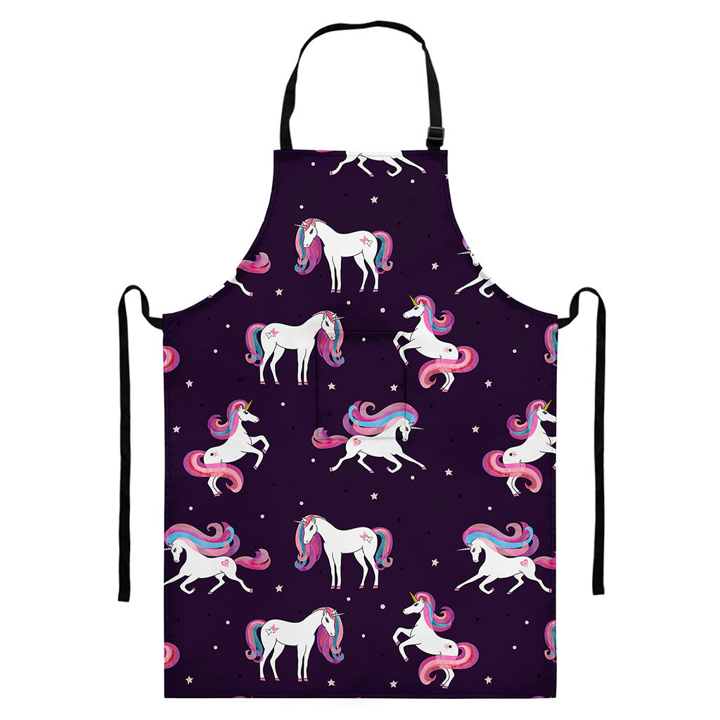 Night Girly Unicorn Pattern Print Bib Apron With Pocket