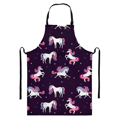 Night Girly Unicorn Pattern Print Bib Apron With Pocket