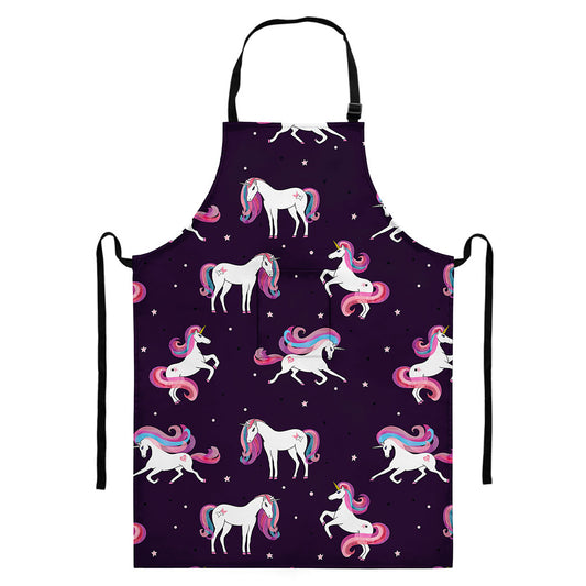 Night Girly Unicorn Pattern Print Bib Apron With Pocket