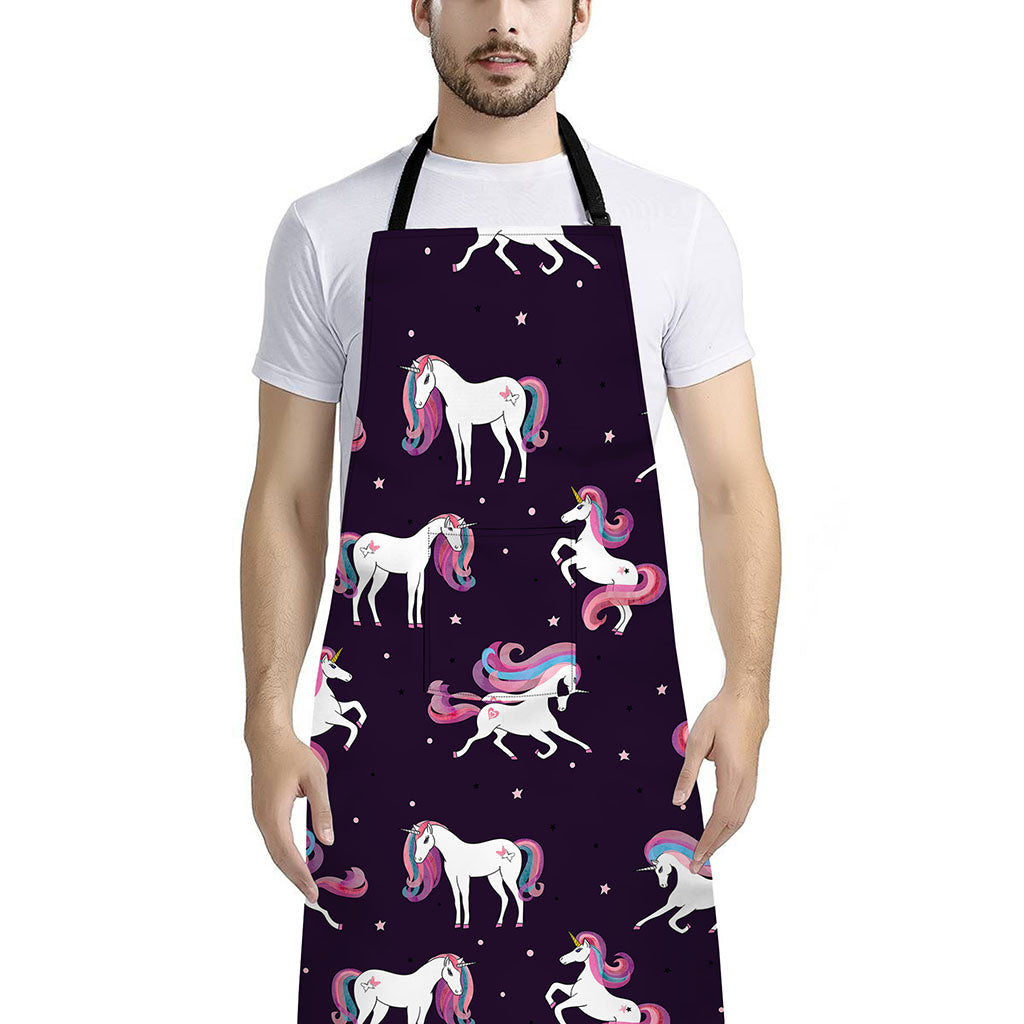 Night Girly Unicorn Pattern Print Bib Apron With Pocket
