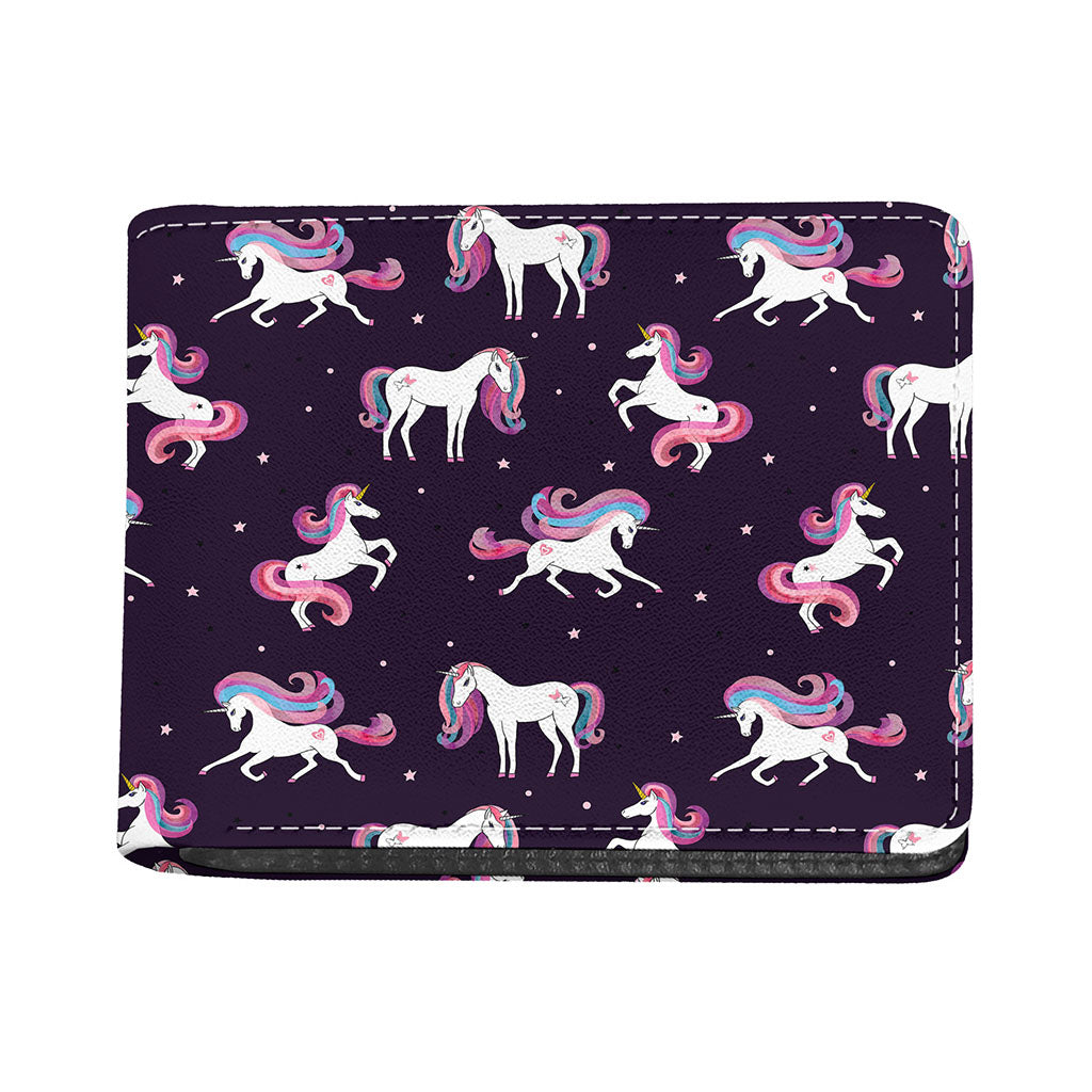 Night Girly Unicorn Pattern Print Bifold Wallet